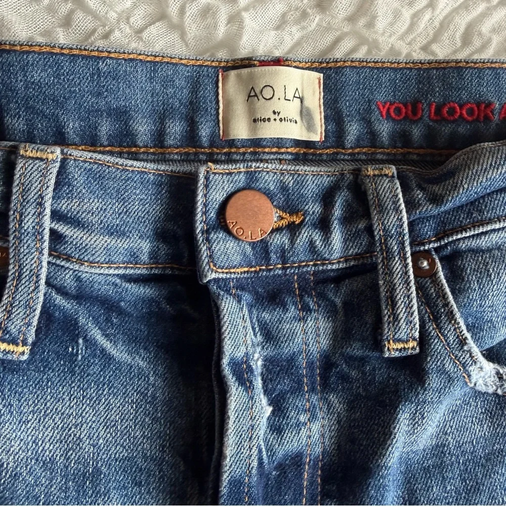Alice + Olivia High Rise Girlfriend Jeans Studded Cuff Size 27 - Picture 5 of 15
